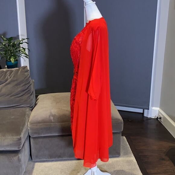Women’s Red Dress with Corset Back and Matching Chiffon Jacket Size M - Picture 3 of 12